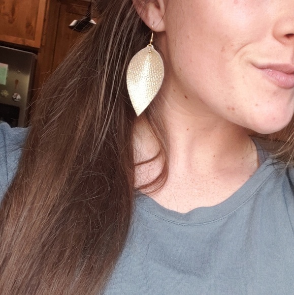 2 Inch | Gold Petal Leather Earrings - Picture 6 of 8